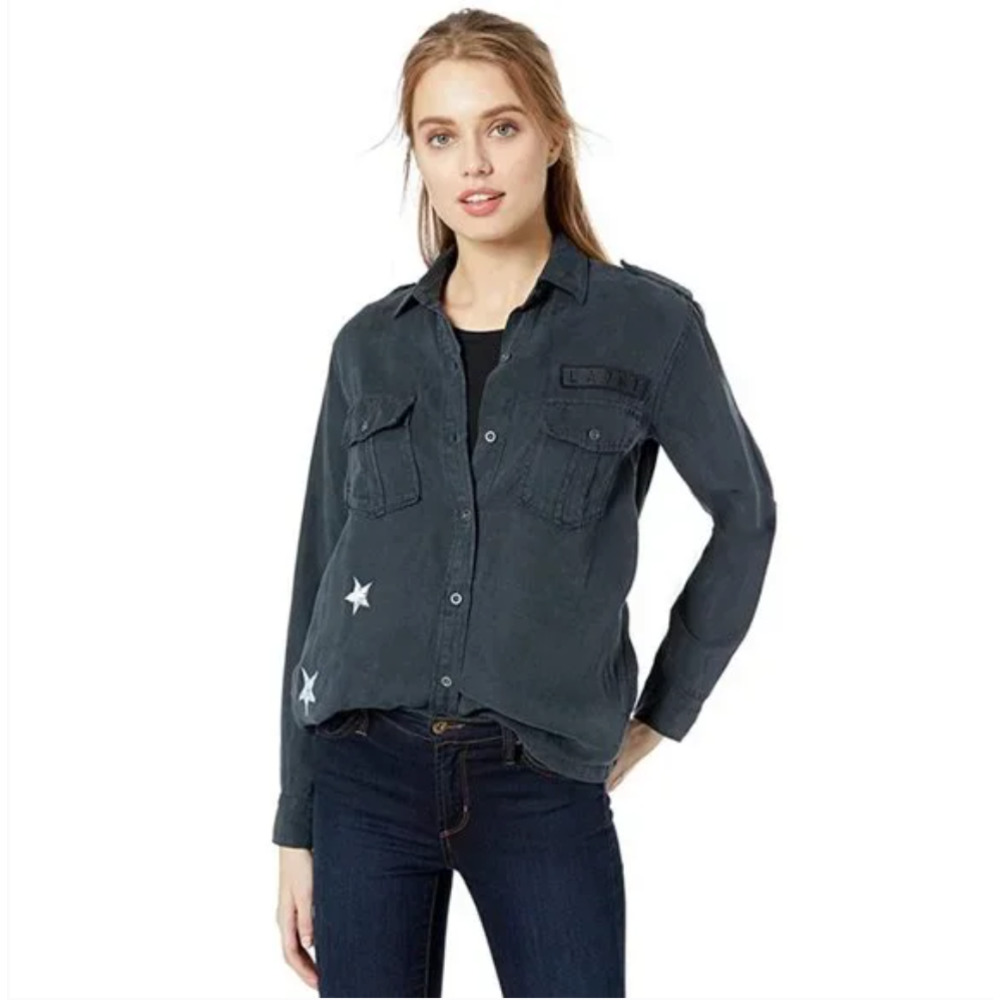 Rails Kato Charcoal Military Style Lyocell Linen Jacket Shacket Pockets Small